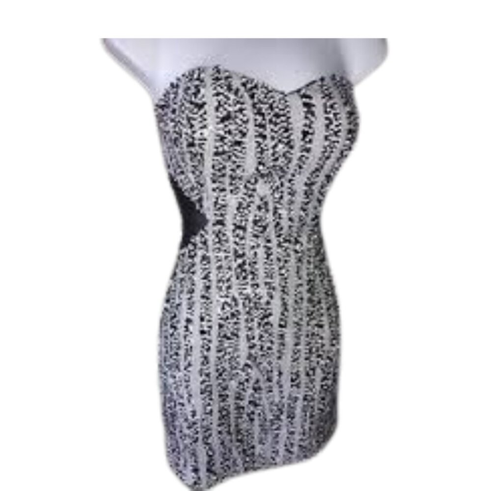 bebe Black & White Sequin Strapless Mini Dress - Size XS - $65